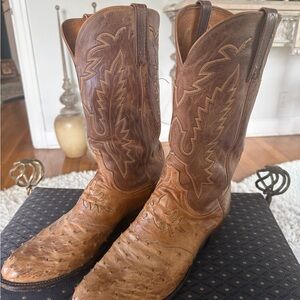 Men's Tan Ostrich Leather Western Cowboy Boots